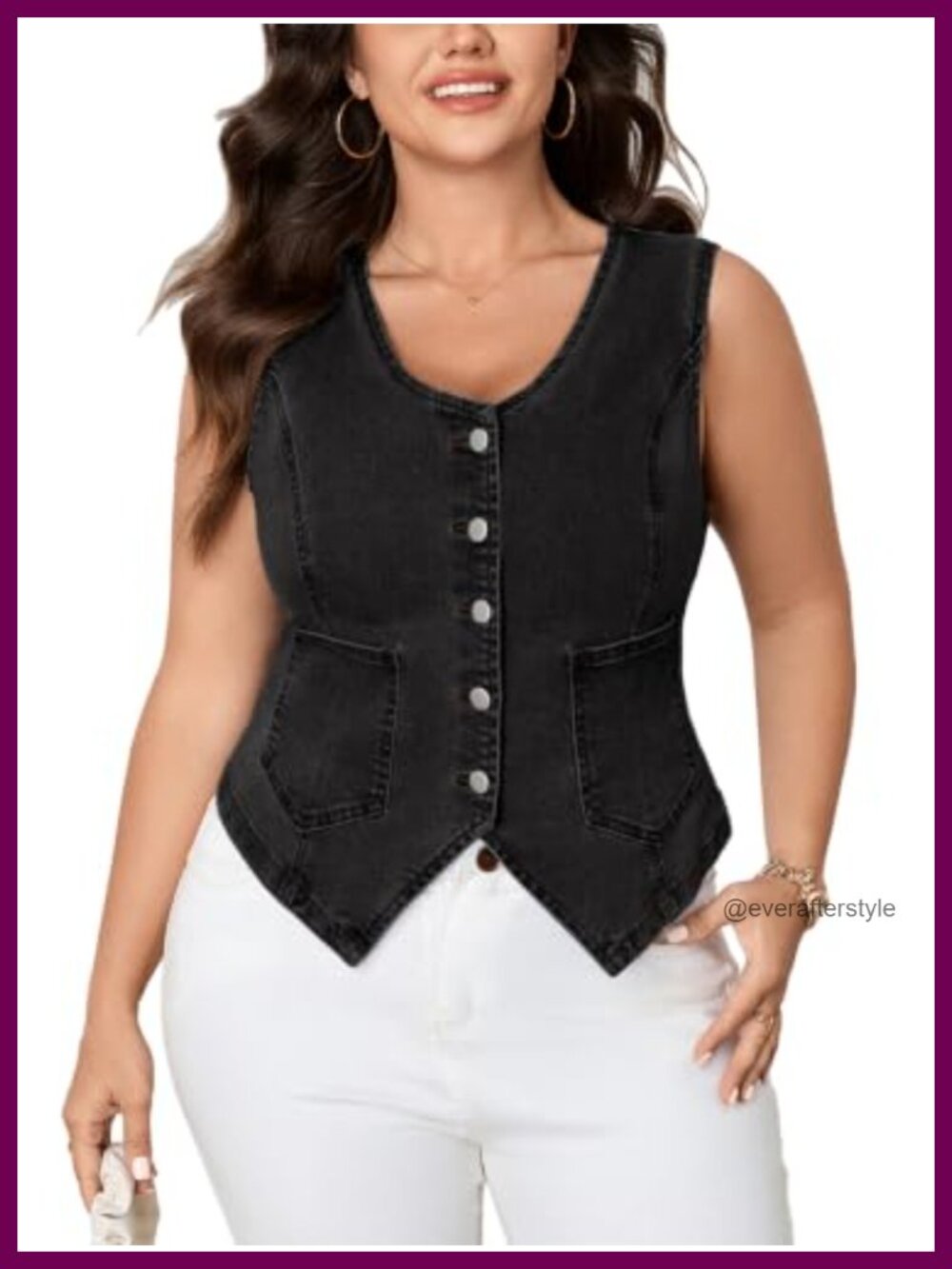 Plus Size Sleeveless V Neck Button Down Cropped Denim Vest Waistcoat with